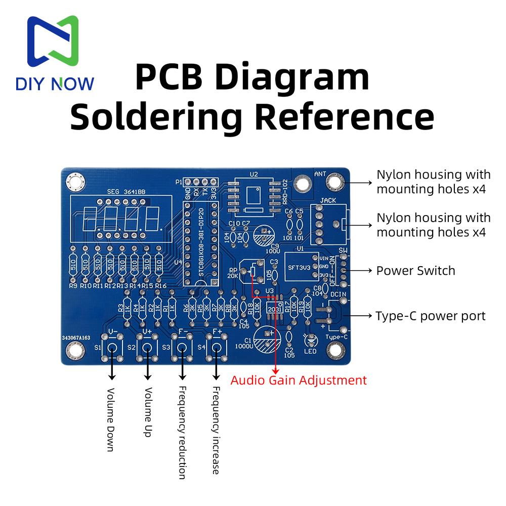 Electronic FM Radio Kit Digital Display Radio DIY Kit 87.5-108MHz Hand-Soldered Kit Type-C Microcontroller Mono 3~5W