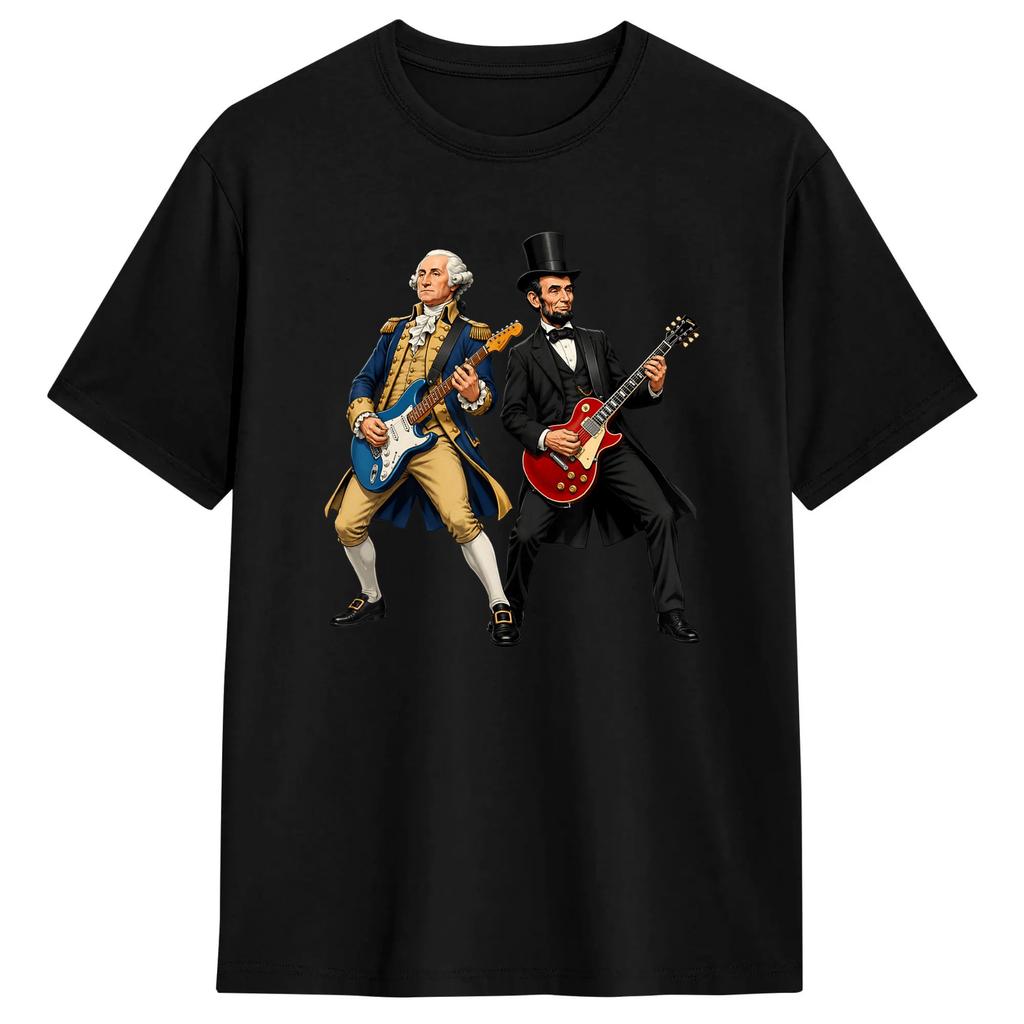 Abraham Lincoln Playing Guitar 250th Anniversary 4th Of July Tshirt Harajuku Tshirts Shortsleeve Streetwear Tops Oversize