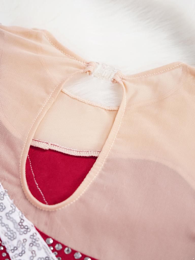 Детская танцевальная одежда с блестками и стразами для девочек, платье без рукавов с открытой спиной и косым подолом, платье для фигурного катания на коньках