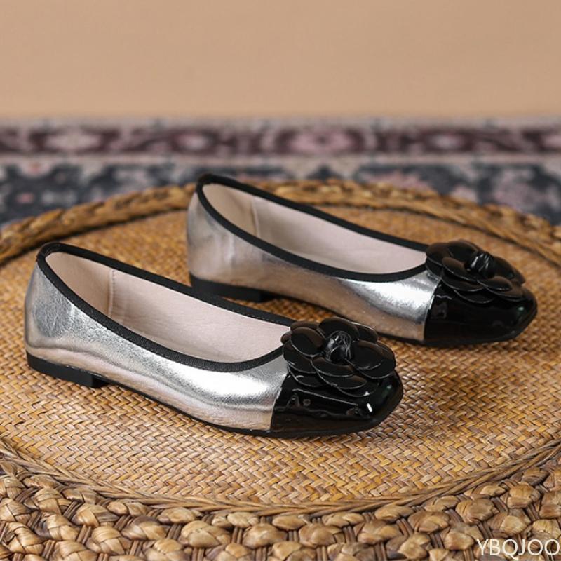 Fashion Autumn New Comfortable Square Toe Soft Sole Light Mouth Color Blocked Single Shoe Soft Sole Light Mouth Casual Shoe