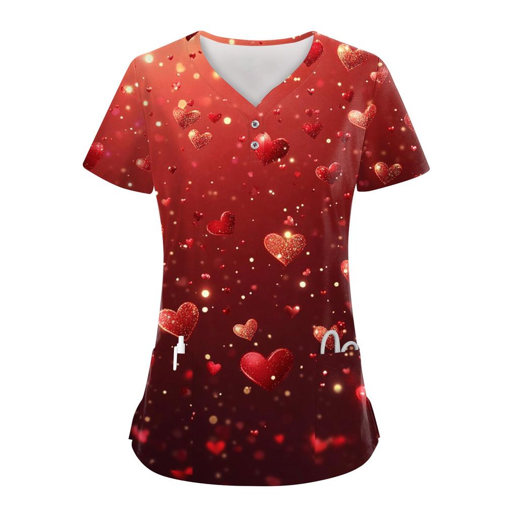 Женские модные повседневные топы с V-образным вырезом на пуговицах и принтом ко Дню святого Валентина, топы для кормящих мам, топы-халаты для женщин, 2 кармана