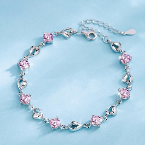 Women Fashion Bracelet Heart Rhinestone Charm Chain Bracelet Zinc Alloy Bracelet Wrist Jewelry for Valentine's Day Birthday Party