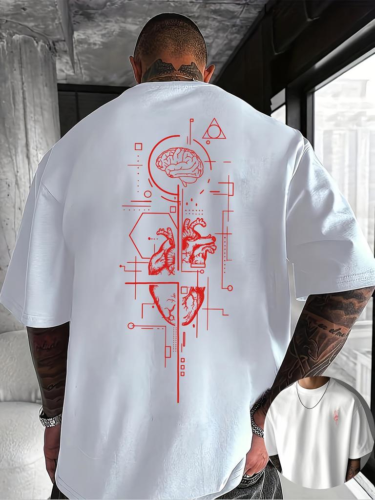 2026 New Creative Front and Rear Printed Pattern Round Neck Tshirt Pure Cotton Summer Trendy Fashion Short Sleeve Casual Top