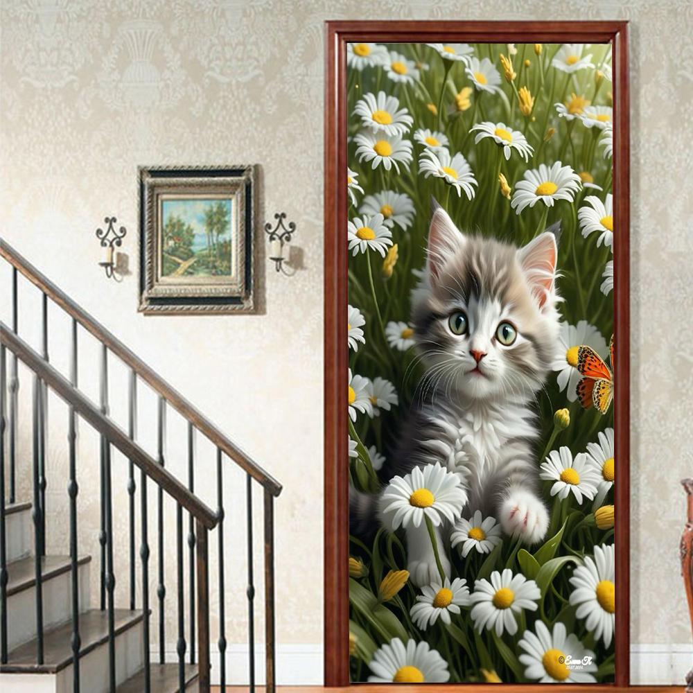 Кошачий Порог 1 шт. Милая Виниловая Наклейка на Дверь Для Спальни Домашний Декор Самоклеящаяся Съемная Настенная Наклейка Ремонт Двери Водонепроницаемый Постер