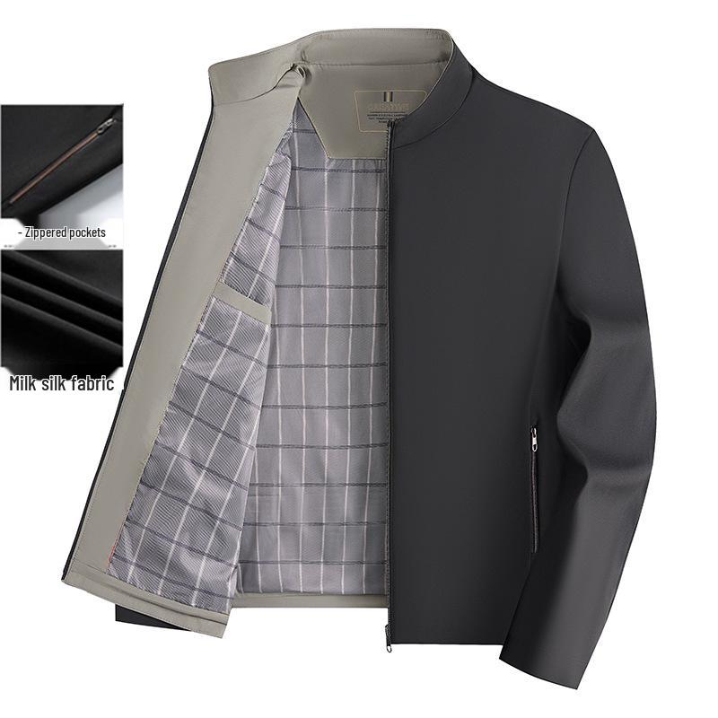 Men's Stand-up Collar Jacket for Spring/Fall - Casual Outerwear for Middle-Aged & Elderly