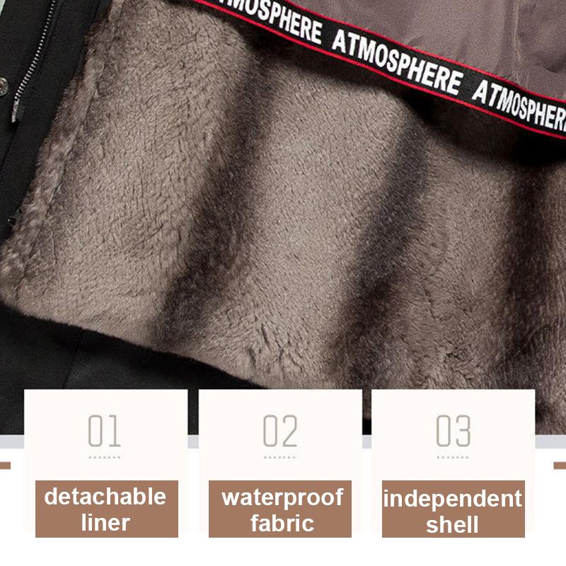 Pie Overcome Women's Knee Length Rex Rabbit Fur Liner Detachable Imitation Fox Fur Collar Lengthening and Thickening Faux Fur Coats for Women