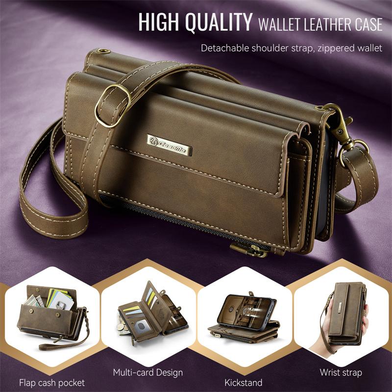 CaseMe Кожаный чехол-книжка для телефона для iPhone 17 Pro Max Air 16 Plus 16E 15 14 13 Mini 12 11 X XS XR SE 2022 8 с длинным шнурком, кошелек на молнии, обложка для нескольких карт