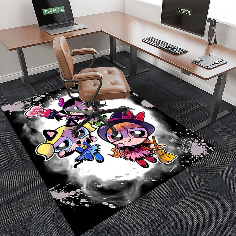 1pc Powerpuff Girls Devil Theme Chair Mat - Anime Cartoon Design, Non-Slip Carpet for Office Use, Suitable for Home Decor, Living Room, Bedroom, Game