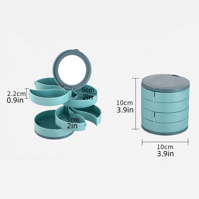Многофункциональная вращающаяся шкатулка для хранения ювелирных изделий, 4-слойное хранение со шкатулкой для хранения с зеркалом, пылезащитная коробка для серег, ожерелий, ювелирных изделий