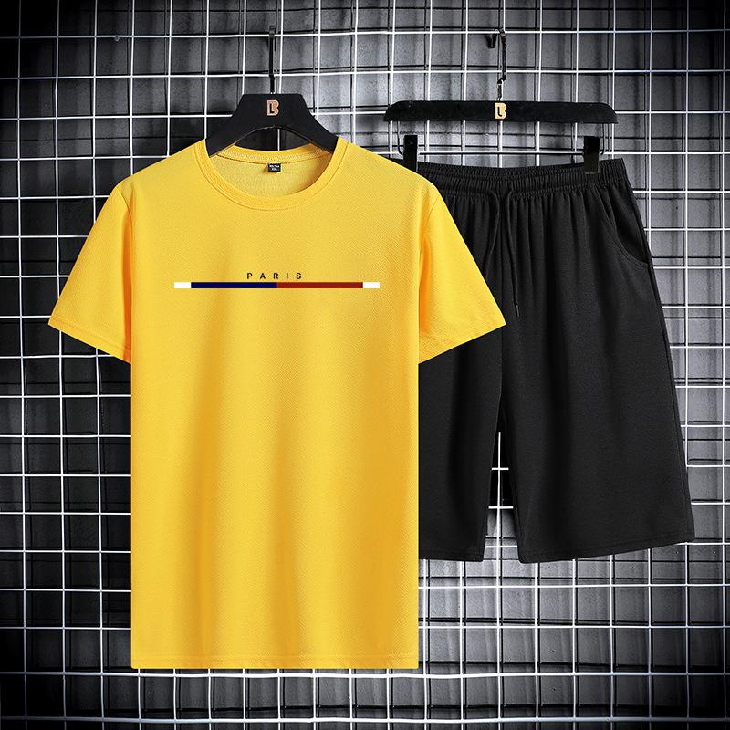 Летний мужской комплект с короткими рукавами и круглым вырезом, быстросохнущая спортивная футболка, тонкая дышащая спортивная одежда для бега, новинка 2024 года