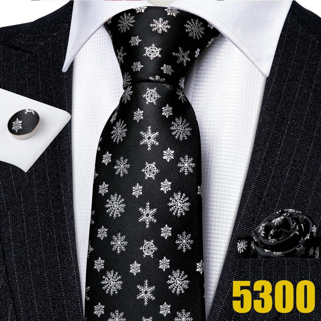 Мужской галстук Barry Wang, носовой платок, запонки, красная снежинка, мультяшный узор, рождественский галстук с атмосферой