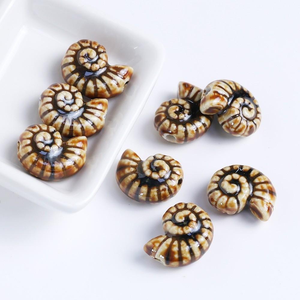 Retro Snail Ceramic Beads Embossed DIY Jewelry Making Conch Spacer Porcelain Beads Necklace