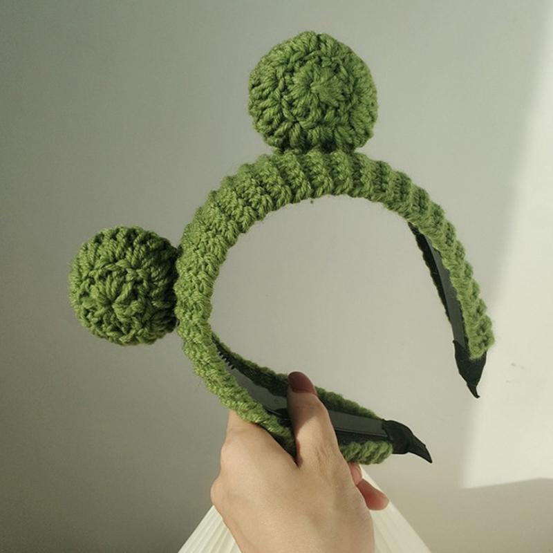 Милая мультяшная повязка на голову с большеглазой лягушкой, обруч для волос, шерстяные плетеные ленты для волос