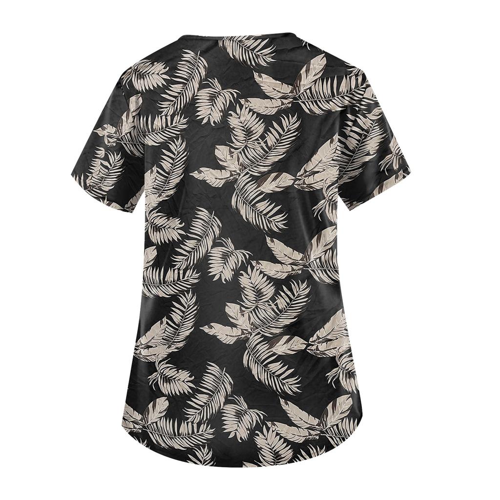 Рабочая форма больших размеров с принтом, топы для женщин, забавные футболки с v-образным вырезом и короткими рукавами, рабочая одежда, футболка с карманами