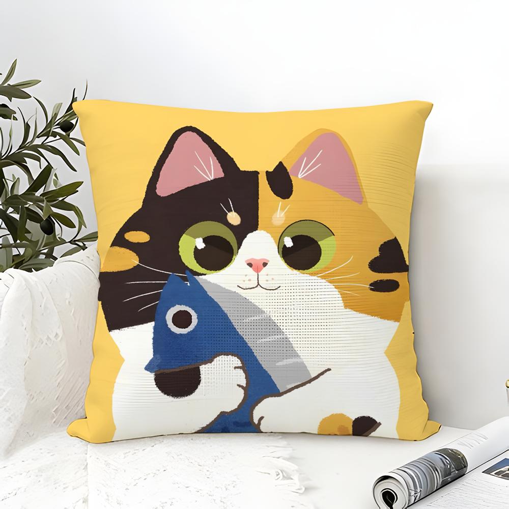 Cute Cartoon Cat Patterns Pillow Case Cotton Linen Fabric Square Zipper Pillowcase Home Decorative Living Room