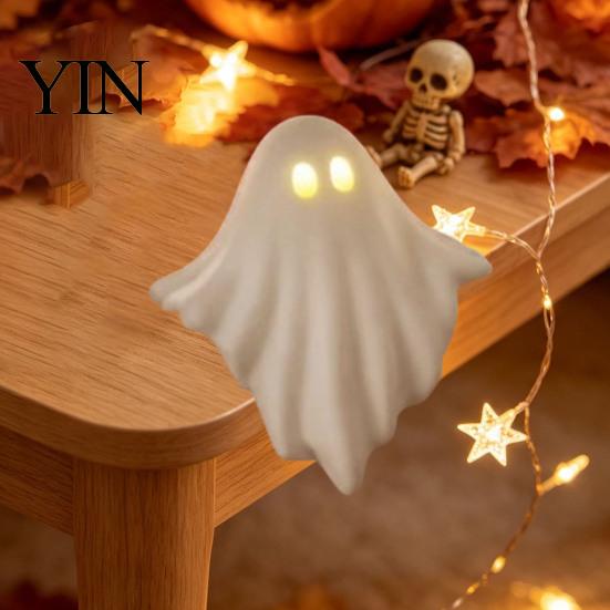 Spooky Room Accents Light Up Ghost Halloween Decoration, Cute LED Glowing Shelf Sitter, Ornaments Table Edge Figurine for Indoor Mantel Fireplace Home