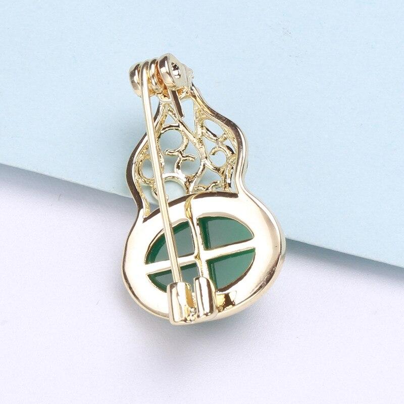 Blucome New Jewelry All-match Hollow Gourd Brooch Fulu Inlaid Hetian Jasper Women Pins Accessories