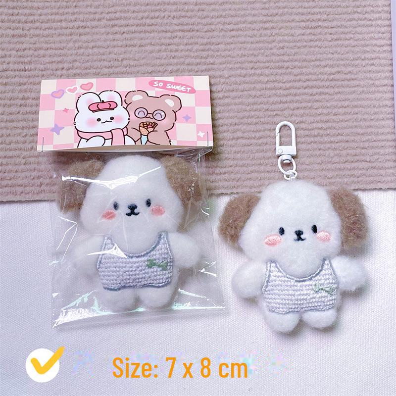Брелок-подвеска в виде плюшевого мультяшного щенка с пищащим звуком, костью, креативной брошью и аксессуарами для волос