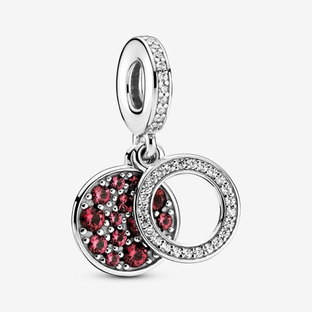 925 пробы серебряные бусины сверкающий Pav éDouble Circle кулон шарм для оригинального модного браслета женские ювелирные изделия подарок своими руками