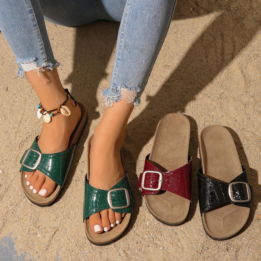 2025 Summer Flats Slippers for Women New Design Women Clogs Women Mules Cork Clogs Slippers Adjustable Buckle Sandals