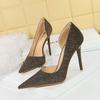 Retro Women's High Heels Slim Heels Shallow Mouth Pointed Side Hollow Shining Single Shoes