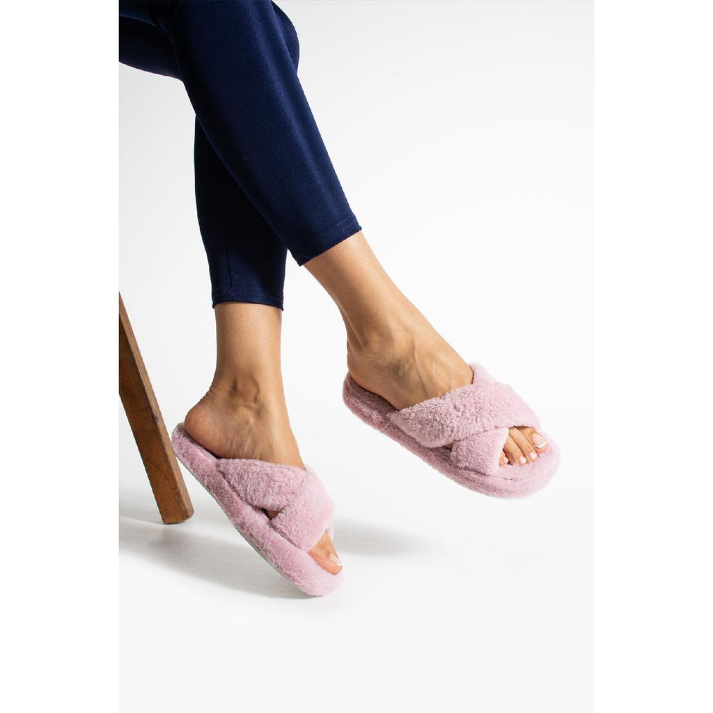 Женские домашние тапочки с пушистой крестообразной моделью, домашние тапочки для девочек, тапочки в приданое, нескользящая подошва