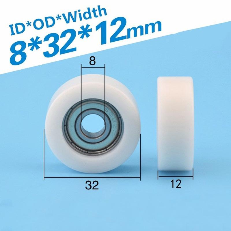 1Pc 8*32*12Mm Embedded 608Zz Bearing, Wrapped Rubber, Pom/ Nylon Bearing Pulley, Flat Roller Pulley Wheel