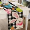 1pc Easter Table Runner, Bunny Rabbit Flowers Leaves Pink BuffaloPlaid Table Kitchen Dining Decoration For Indoor, Party Decor
