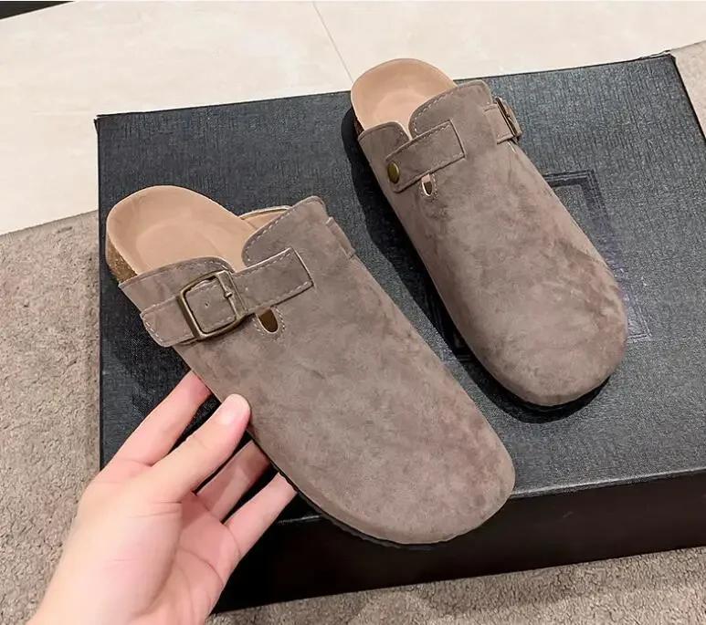 New Clogs Slippers For Women Men Cork Footbed Sandals Female Suede Mules Slides Beach Shoes