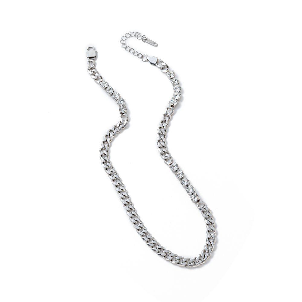 Metal Titanium Steel Bracelet Elegant Rhinestone Bracelet Luxury Cuban Zirconia Necklace Gifts