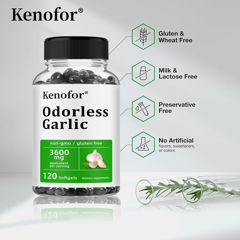 Odorless Garlic Softgels 3600mg Equivalent Per Serving,120 Softgels Non GMO Gluten Free Dietary Supplement
