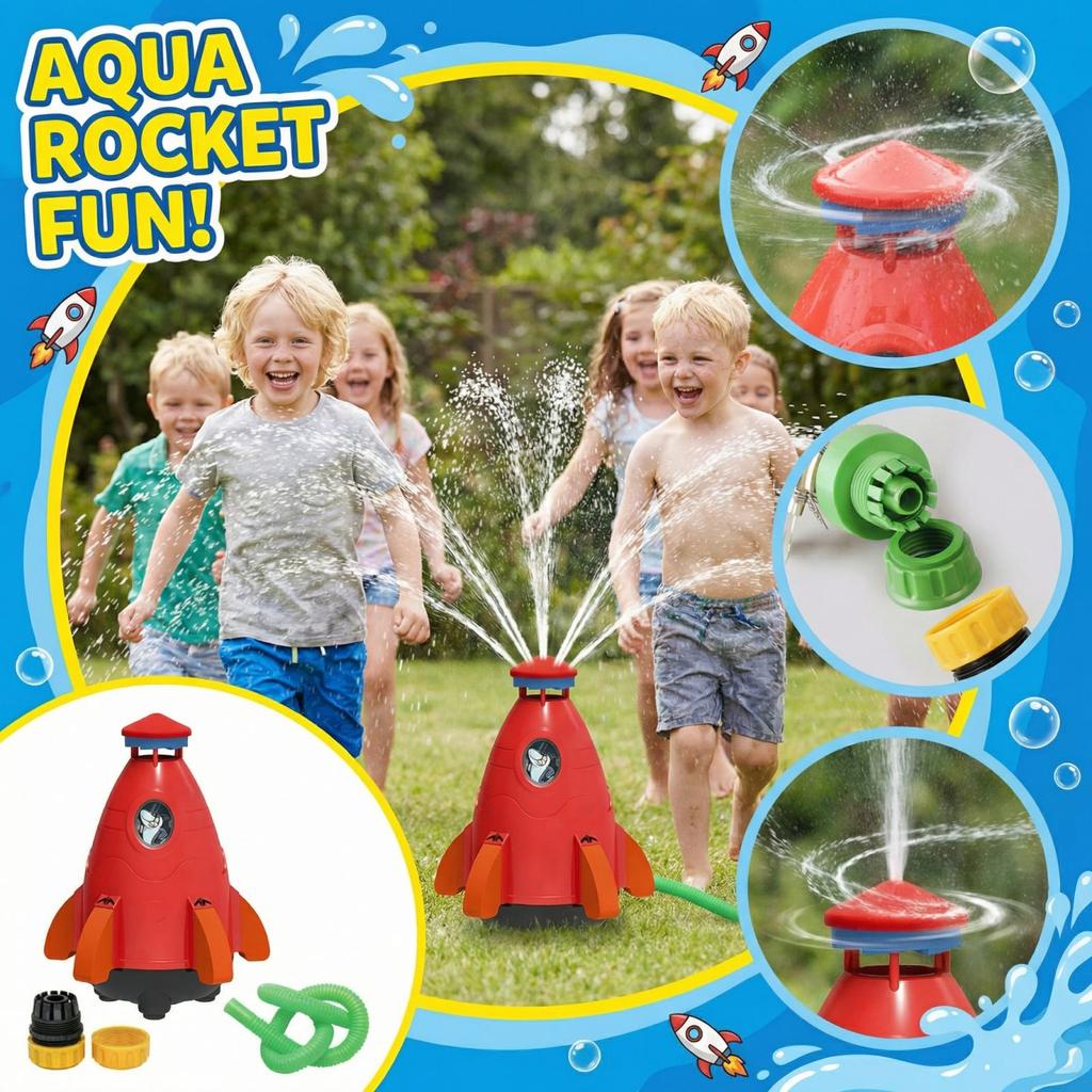 Outdoor Kids Water Sprinkler Toy Rocket Shaped Lawn Sprinkler for Children Garden Play Backyard Watering Fun