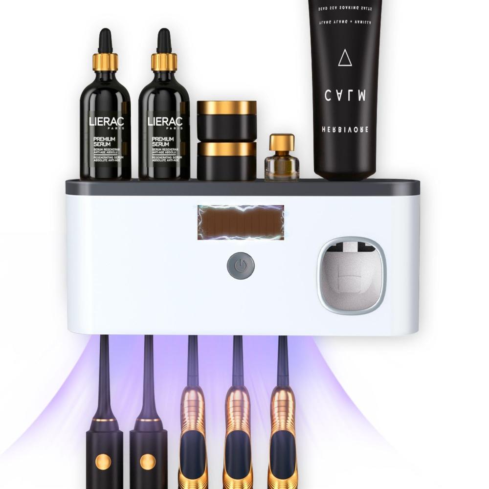 No Drilling Electric Toothpaste Dispenser Solar Charging Smart Toothbrush Organizer