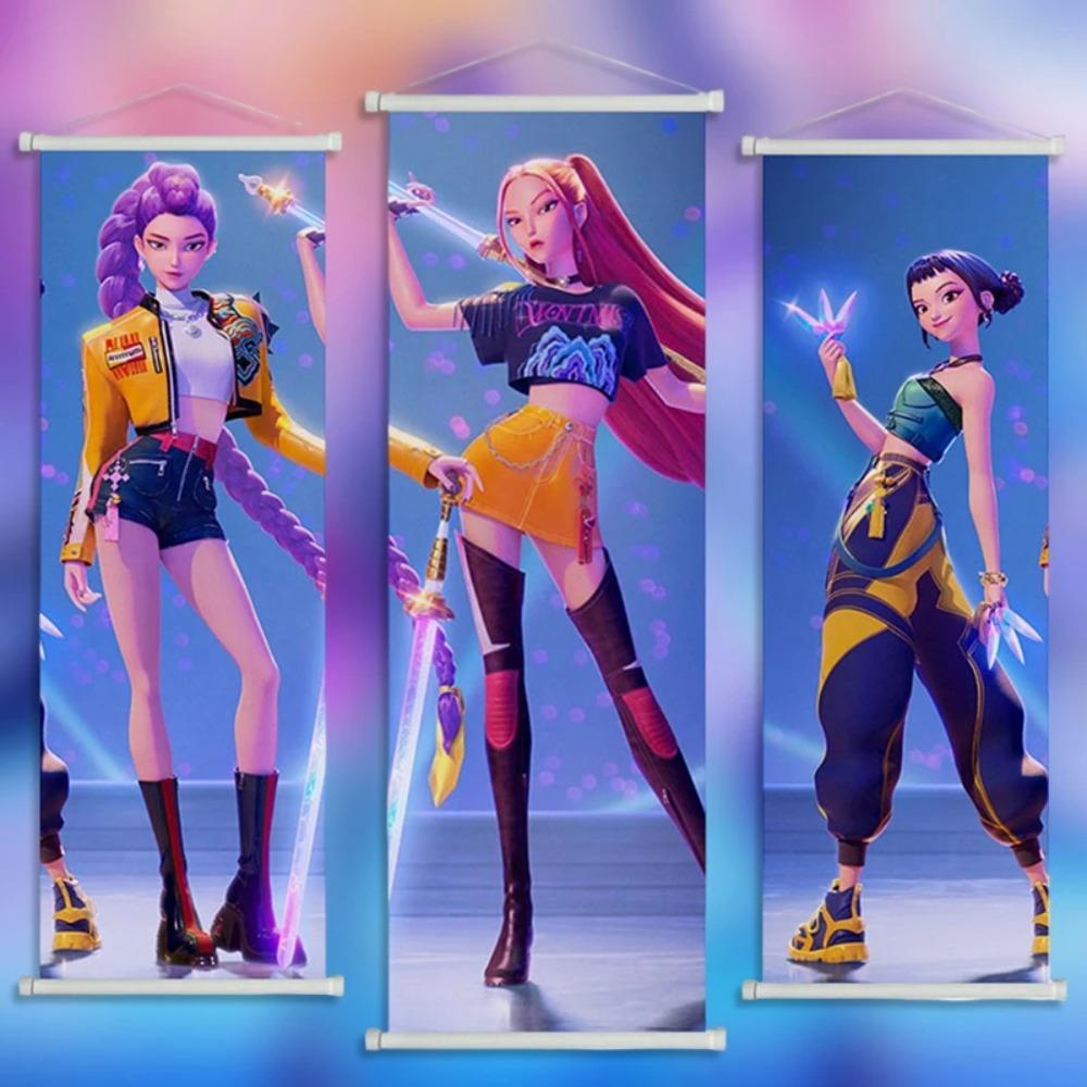 Demon Huntrix Подвесная ткань Руми Мира Зои Принтованный постер Демон h-Охотники Свитковая живопись Картина 72x25см Настенный декор