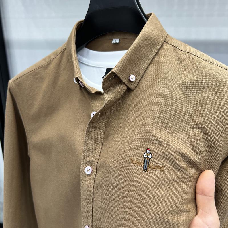 Рубашка Tommy 2024 Осень/Зима с длинным рукавом из мягкого матового оксфордского хлопка с вышивкой