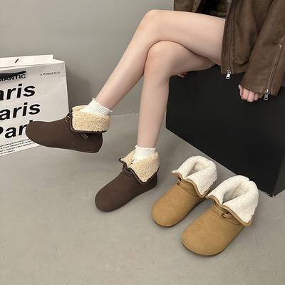 Женские винтажные легкие зимние утепленные флисовой подкладкой сноубутсы на массивной подошве, нескользящие, повседневные спортивные замшевые хлопковые ботинки