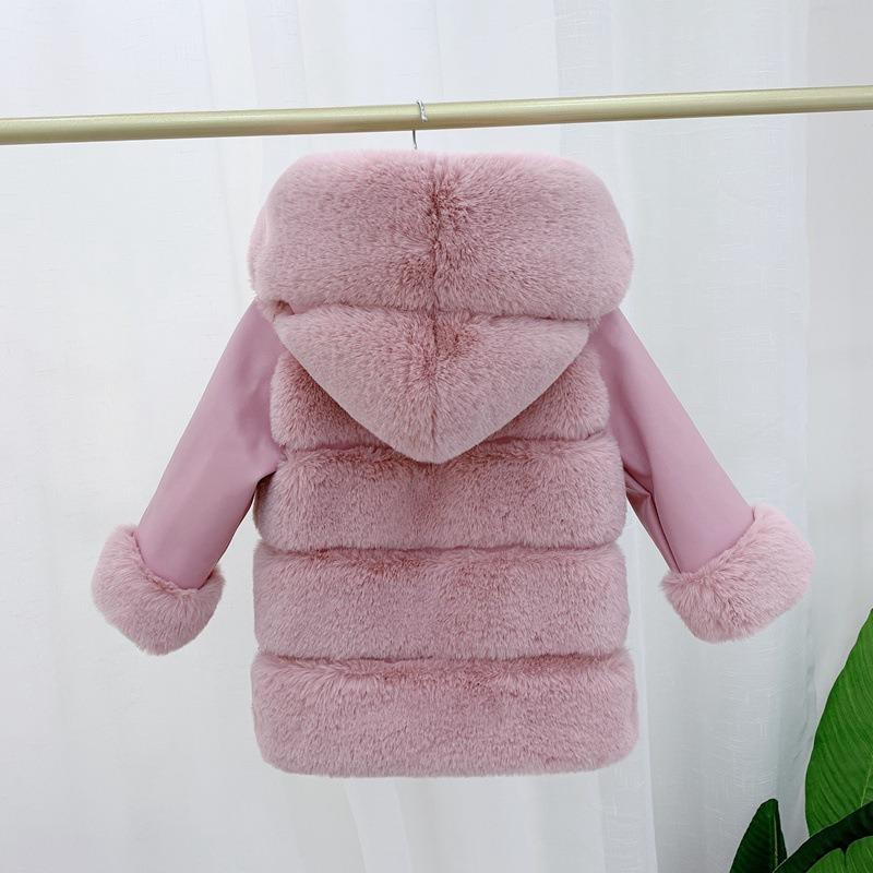 Autumn and Winter Children's Cotton-padded Hooded Fur Short Coat