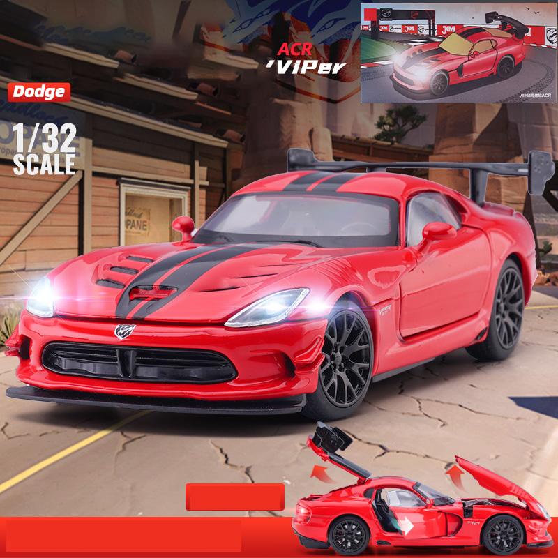 Литая под давлением модель автомобиля Dodge Viper, масштаб 1/32, игрушечный автомобиль с откатным механизмом, звуком и светом для детей, коллекция подарков для мальчиков и девочек