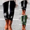 Женские эластичные универсальные тонкие повседневные брюки с длинными ботинками и принтом, леггинсы