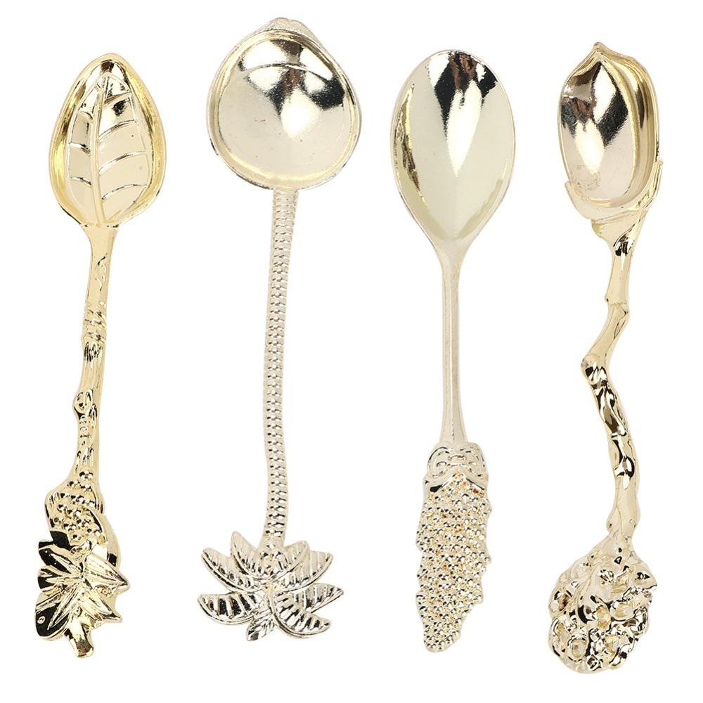 4Pcs Vintage Matte Plating Creative Scoop Solid Alloy Icecream Spoon Food Utensil Afternoon Tea