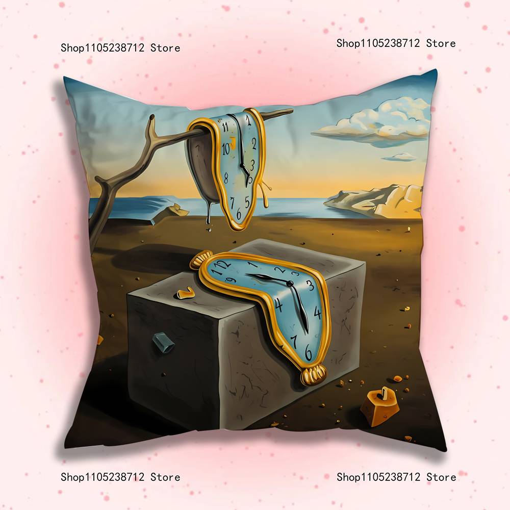 S-Salvador Dali The Persistence Of Memory Clocks Pillow Case Plush Fabric Soft Pillowcase Sided Print Sofa Cushion Cover Throw
