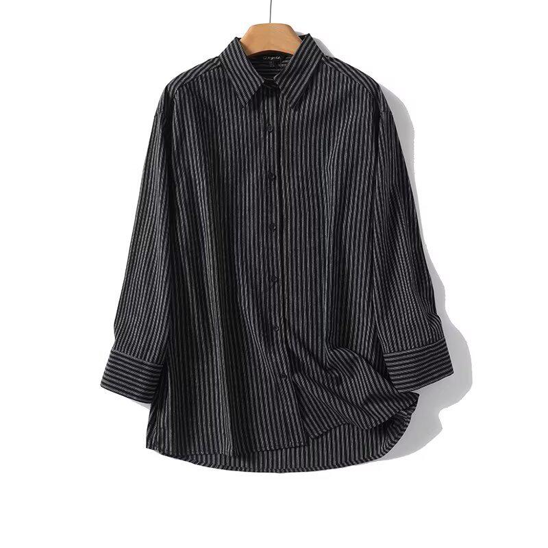 2025 Spring Women's Striped Print Loose Single-Breasted Lapel Shirt