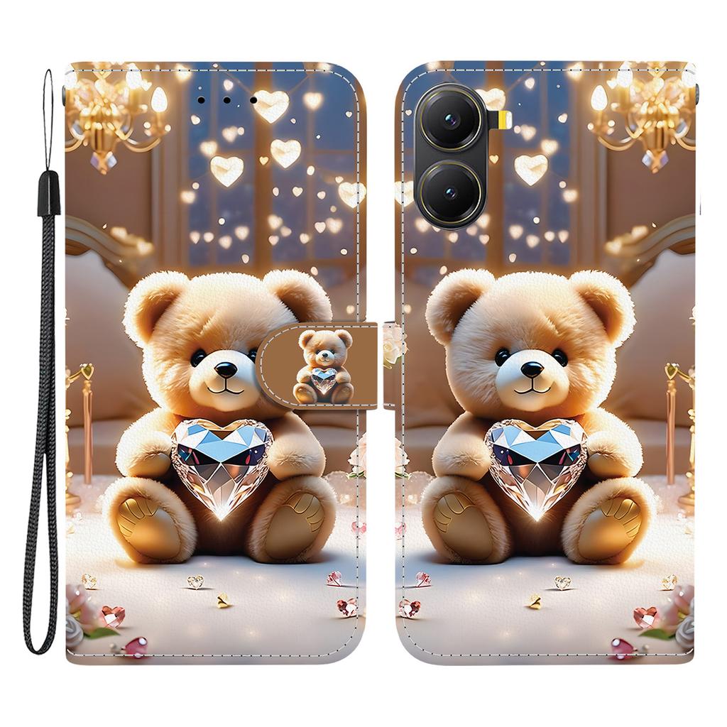 Кожаный чехол-подставка-кошелек с печатью узора для Xiaomi Redmi Turbo 4 5G/Poco X7 Pro 5G с ремешком на запястье