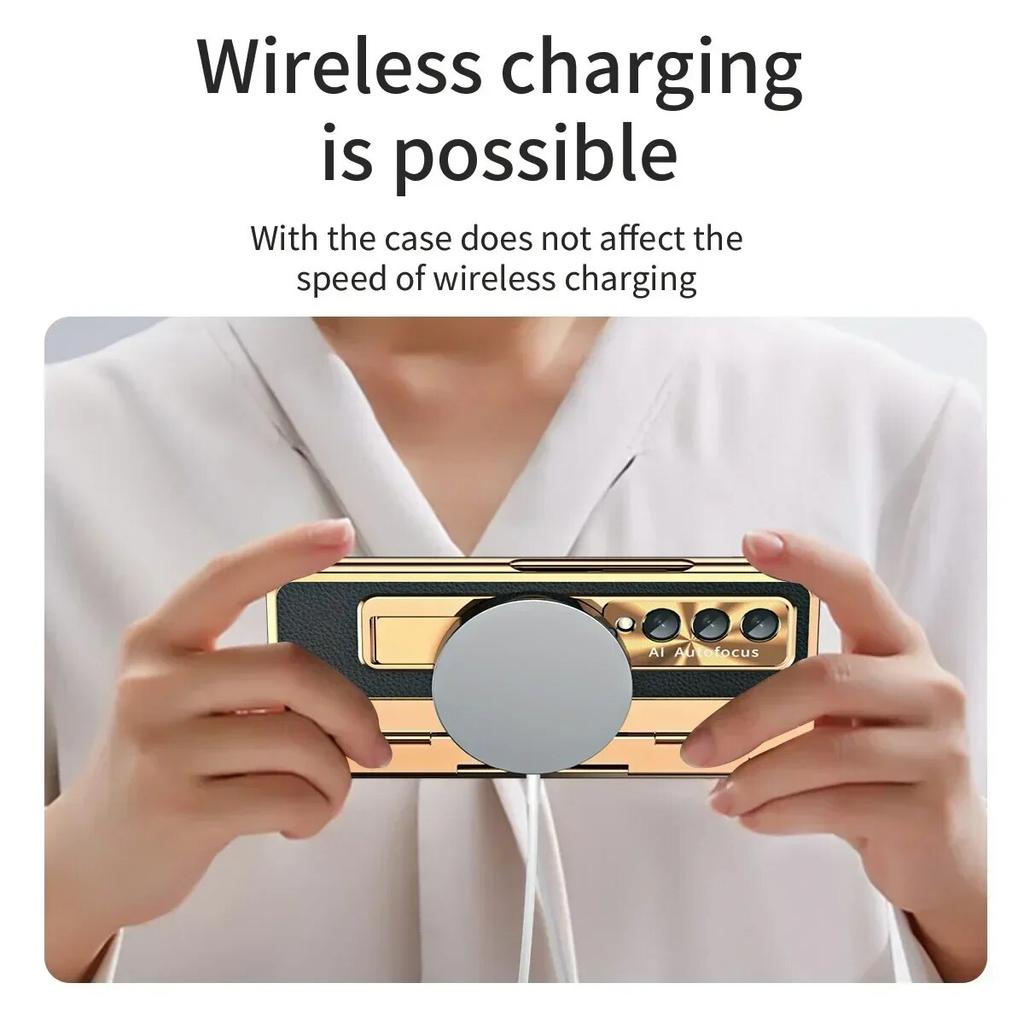 Для Samsung Galaxy Z Fold 5 Z Fold 4 Z Fold 3 5G чехол с защитной пленкой для экрана Роскошный кожаный цельный чехол-подставка золотого цвета