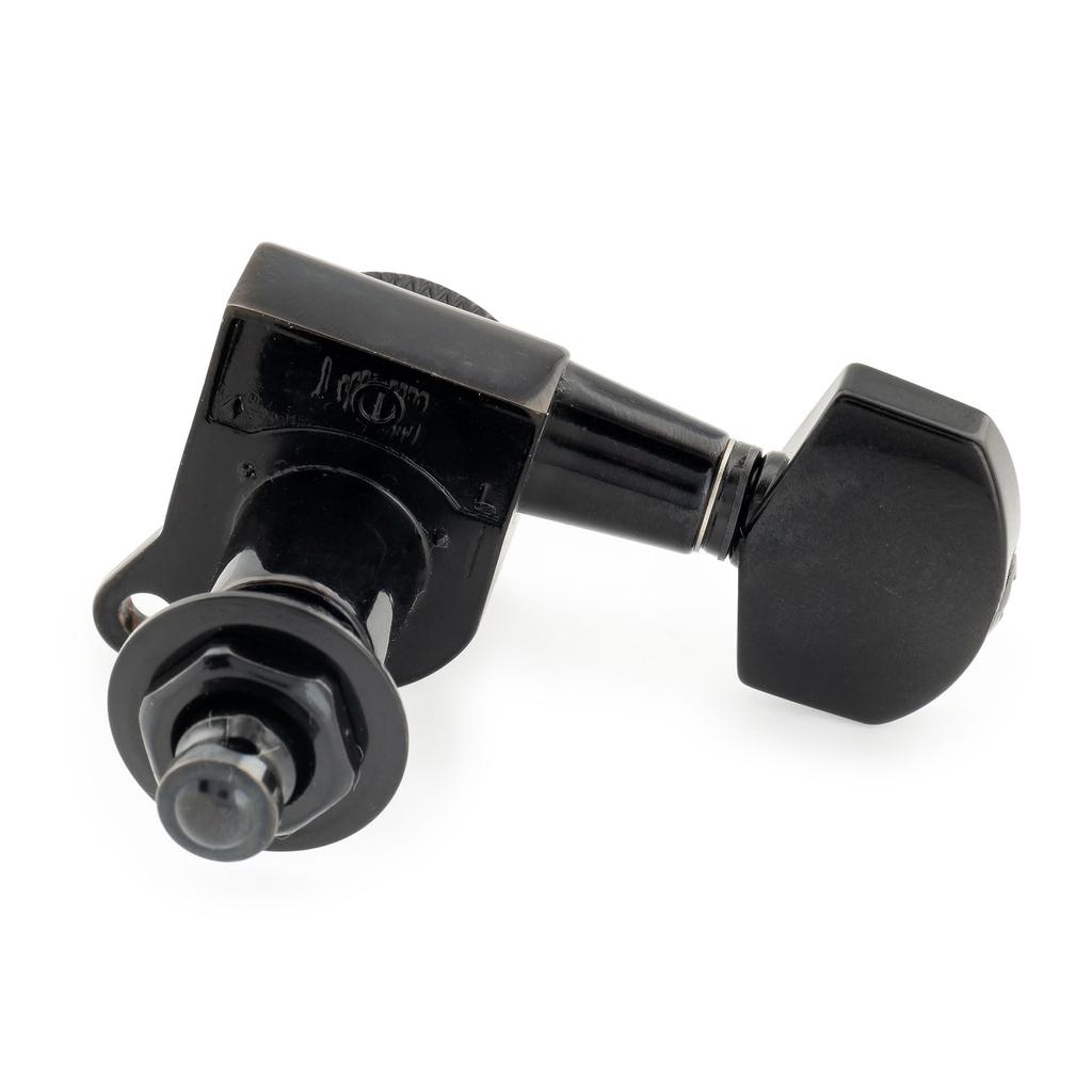 Колки Musiclily Pro с фиксацией, с шестерней, шестигранником и винтами для и электрогитары, черные, левосторонние, 6 штук, передаточное число 18:1, кнопки, 45-градусный Strat,