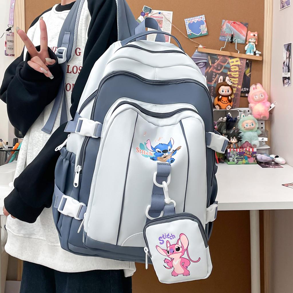 Angel Pattern Stitch School Backpack Anime Design Schoolbag Large Capacity Bag
