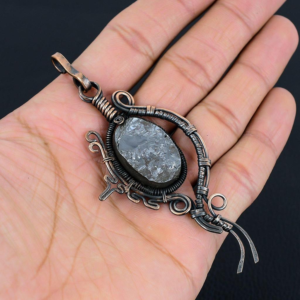 Драгоценный камень шунгит ручной работы из чистой медной проволоки, завернутый в подвеску, ювелирное изделие на День памяти