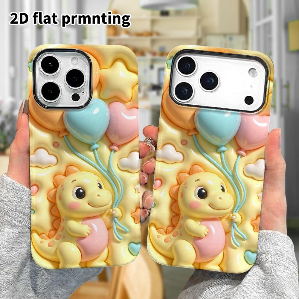 Phone case: 2D flat design suitable for iPhone 18 17 16 15 14 13 Pro protective case, cream-colored little dinosaur, perfect holiday gift for Christma