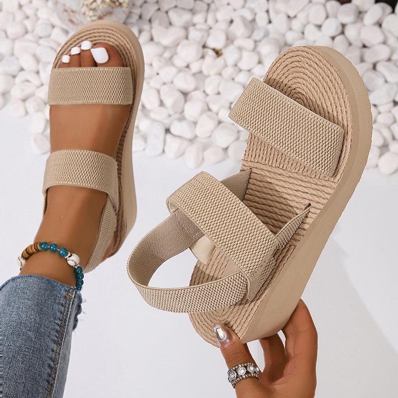 Fashion Women Sandals Fashion Trend Anti Slip Wear-resistant Comfortable Color Blocking Soft Sole Solid Elastic Band Platform Sandals