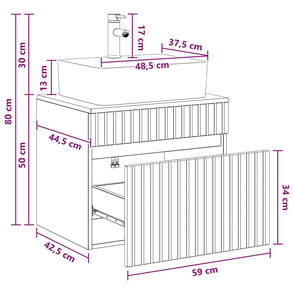 Bathroom Furniture Set Smoked Oak Engineered Wood